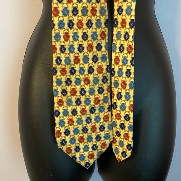 Burberrys Vintage Silk Logo Yellow Blue Red Tie with Flaws - Picture 1 of 17